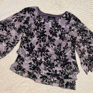 Alex Evenings Black and Lavender Floral Blouse